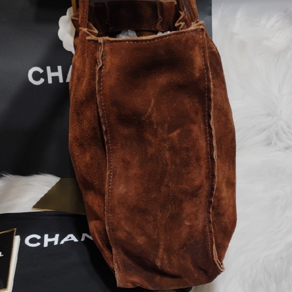 Authentic CHANEL Vintage Brown Suede Tote Handbag W Dust Bag - Picture 6 of 16